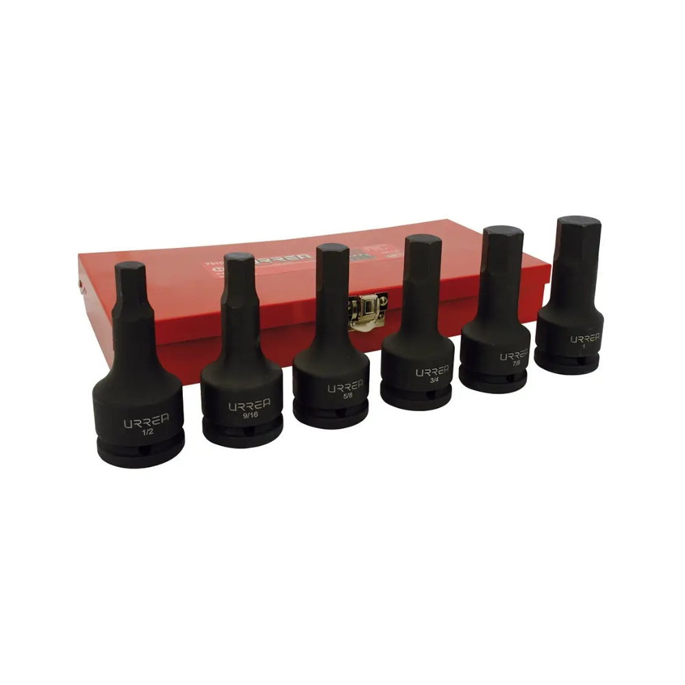 3/4" drive sae hexagonal bit impact socket set, 6 piece Urrea