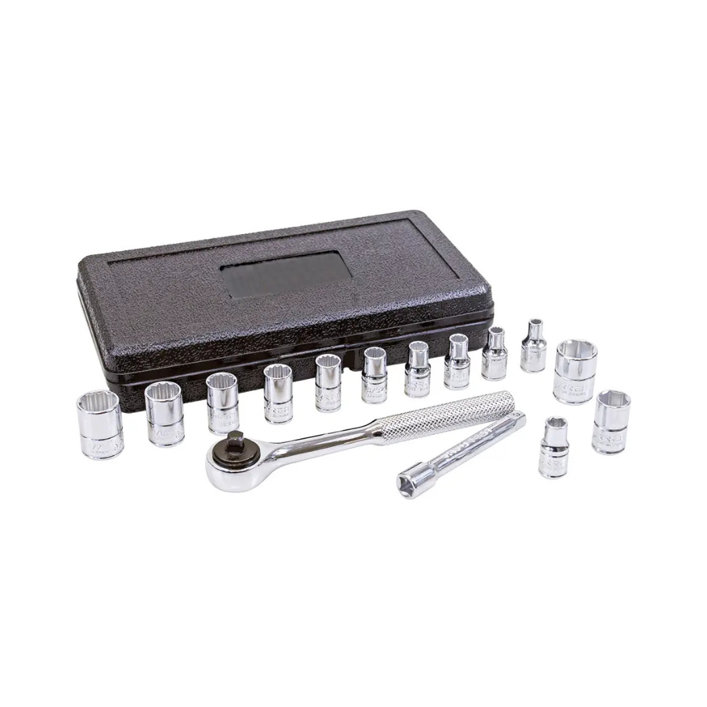 Juego de dados y accesorios cuadro de 1/4" combinado 6 puntas mm, 15 piezas Urrea