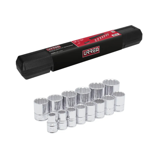 Juego de dados cuadro de 1/2", 12 puntas, en pulgadas, 14 piezas Urrea