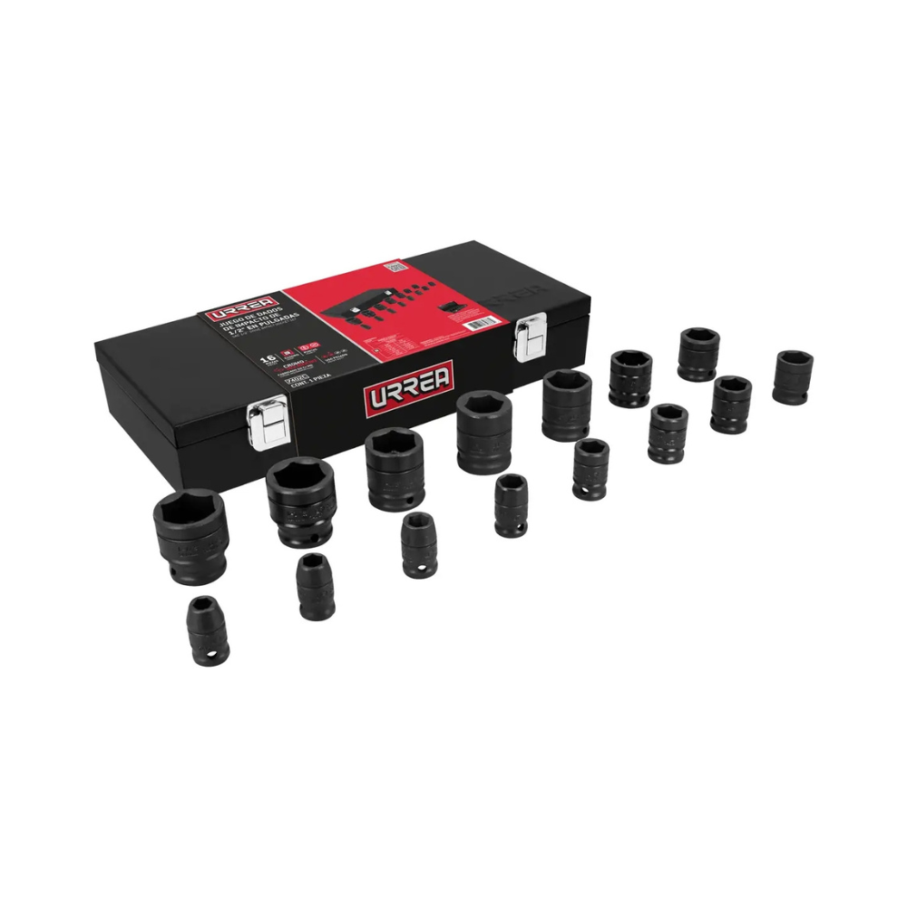 Juego de dados de impacto cuadro de 1/2", 6 puntas, en pulgadas, 15 piezas en caja Urrea
