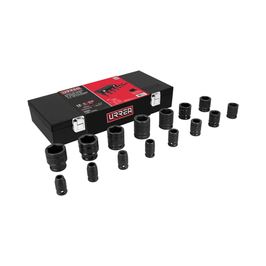 Juego de dados de impacto cuadro de 1/2", 6 puntas, en pulgadas, 15 piezas en caja Urrea