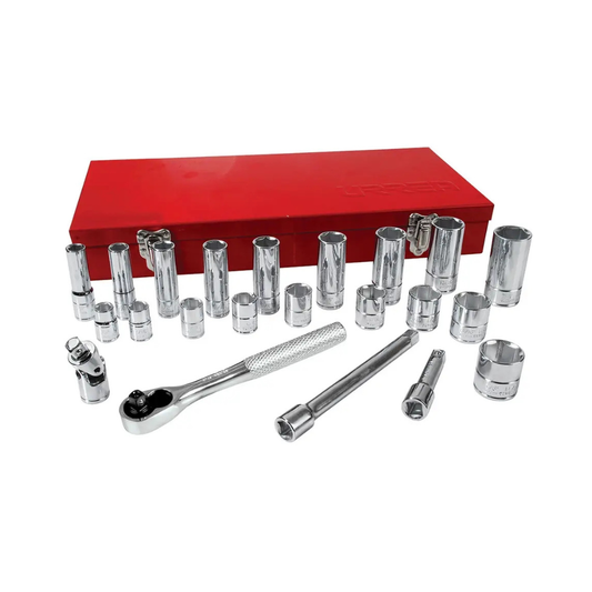 Juego de dados y accesorios cuadro de 3/8" en pulgadas 6 puntas, 23 piezas Urrea