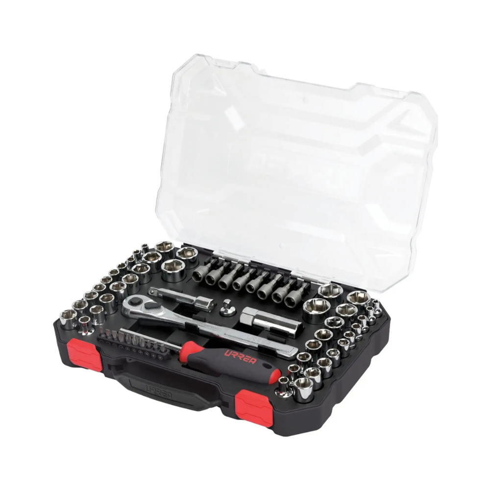 Juego de dados y accesorios cuadro de 1/4" y 3/8" combinado, 63 piezas Urrea