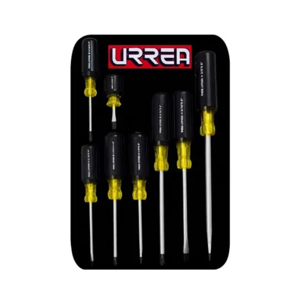 Juego de destornilladores con mango cushion grip, combinados, 8 piezas en estuche URREA