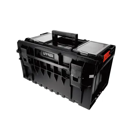 Caja portaherramientas plástica modular con compartimentos color negro 23" x 15" x 12"