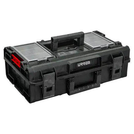 Caja portaherramientas plástica con compartimentos color negro 23" x 15" x 7"